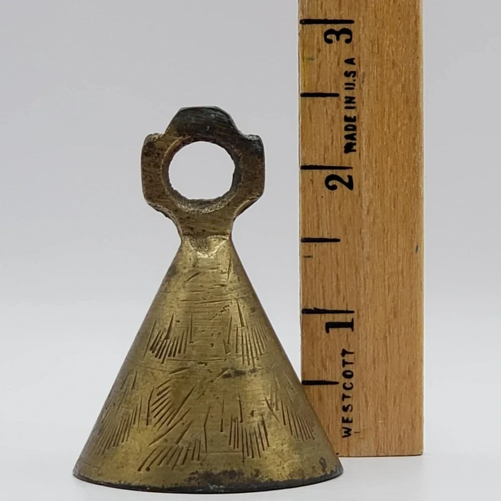 Vintage 1950s Mid Century Modern India Brass Etched/Engraved Bells (Set of 2)
